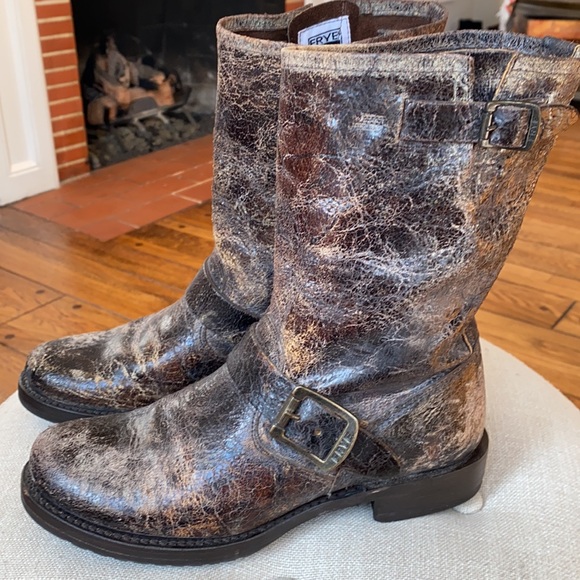 Frye Veronica Distressed Ankle Cowboy Western Boots Buckle Brown Women's 6.5D - Picture 5 of 14